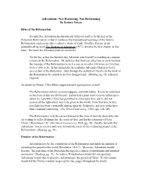 Adventism: Not Restoring, Not Reforming by Rodney Nelson