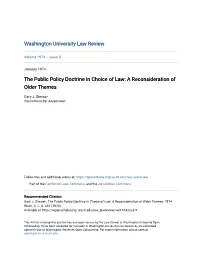 The Public Policy Doctrine in Choice of Law: a Reconsideration of Older Themes