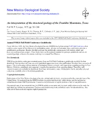 An Interpretation of the Structural Geology of the Franklin Mountains, Texas Earl M