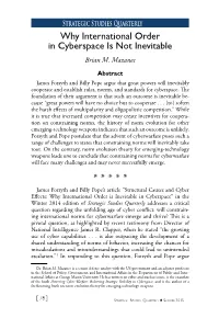 Why International Order in Cyberspace Is Not Inevitable Brian M