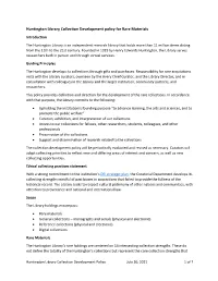 Huntington Library Collection Development Policy for Rare Materials