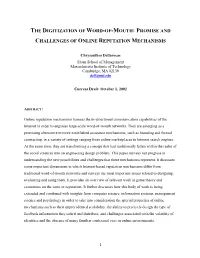 The Digitization of Word-Of-Mouth: Promise and Challenges of Online