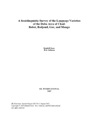 A Sociolinguistic Survey of the Language Varieties of the Doba Area of Chad: Bebot, Bedjond, Gor, and Mango