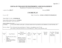 GOPALAN COLLEGE of ENGINEERING and MANAGEMENT Department of Computer Science and Engineering