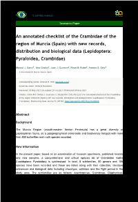 An Annotated Checklist of the Crambidae of the Region of Murcia (Spain) with New Records, Distribution and Biological Data (Lepidoptera: Pyraloidea, Crambidae)
