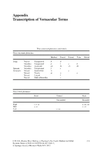 Appendix Transcription of Vernacular Terms