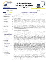 Autism Spectrum Disorders Network News