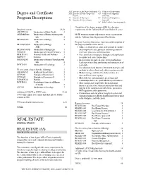Degree and Certificate Program Descriptions