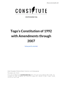 Togo's Constitution of 1992 with Amendments Through 2007
