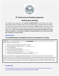 8Th Grade Summer Reading Assignment Writing About Reading