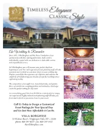 An Wedding to Remember Since 1971, Villa Borghese and the Porco Family Have Been Synonymous with Fne Catering and Events