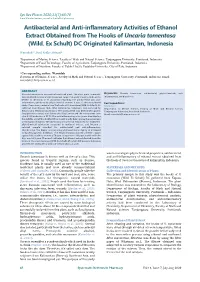Antibacterial and Anti-Inflammatory Activities of Ethanol Extract Obtained from the Hooks of Uncaria Tomentosa (Wild
