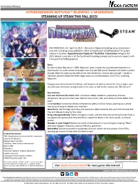Hyperdimension Neptunia™ Re;Birth3: V Generation Steaming up Steam This Fall 2015!