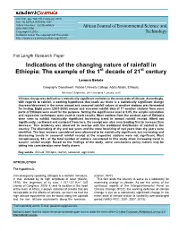 Indications of the Changing Nature of Rainfall in Ethiopia: the Example of the 1St Decade of 21St Century