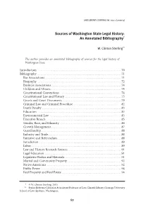 Sources of Washington State Legal History: an Annotated Bibliography*