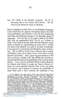 131 ART. IV.—Notes on the Sinhalese Language. by R. C. OHILDEES