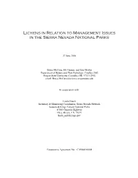 Lichens in Relation to Management Issues in the Sierra Nevada National Parks