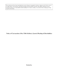 Notice of Convocation of the 170Th Ordinary General Meeting of Shareholders