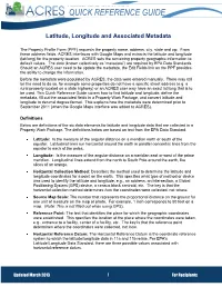 QUICK REFERENCE GUIDE Latitude, Longitude and Associated Metadata