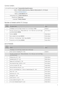 Contact Details Number of Breeds Within FCI Groups List of Breeds