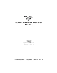 INDEX to California Highways and Public Works 1937-1967