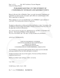 Published Monthly in the Interest of Confederate Veterans and Kindred Topics