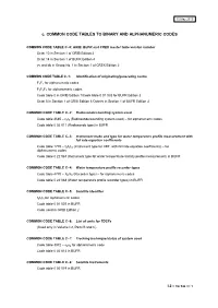 C. COMMON CODE TABLES to BINARY and ALPHANUMERIC CODES