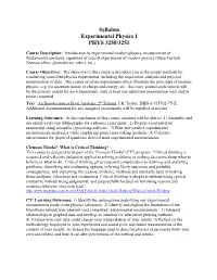 Experimental Physics I PHYS 3250/3251