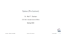 Syntax (Pre Lecture)