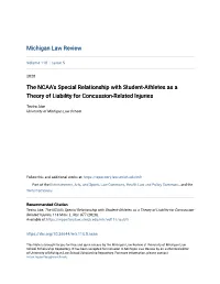 The NCAA's Special Relationship with Student-Athletes As a Theory of Liability for Concussion-Related Injuries