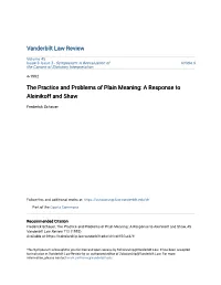 The Practice and Problems of Plain Meaning: a Response to Aleinikoff and Shaw