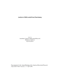 Analysis of Differential Item Functioning