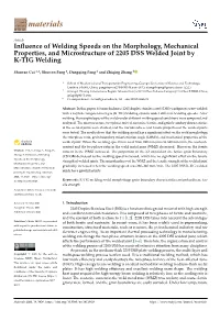 Influence of Welding Speeds on the Morphology, Mechanical Properties