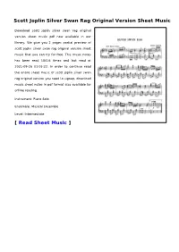 Scott Joplin Silver Swan Rag Original Version Sheet Music