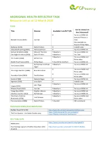 ABORIGINAL HEALTH REFLECTIVE TASK Resource List As at 12 March 2020