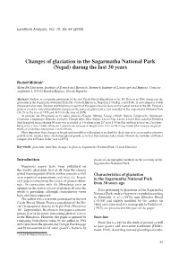 Changes of Glaciation in the Sagarmatha National Park (Nepal) During the Last 30 Years