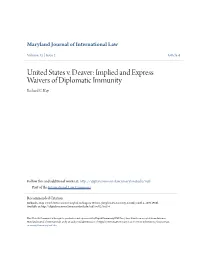 Implied and Express Waivers of Diplomatic Immunity Richard C
