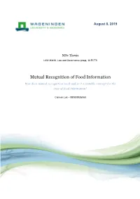 Mutual Recognition of Food Information