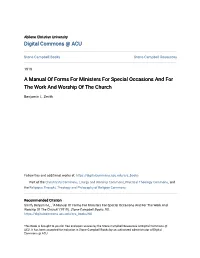 A Manual of Forms for Ministers for Special Occasions and for the Work and Worship of the Church