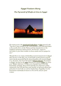 Feature Story of Pyramids of Giza