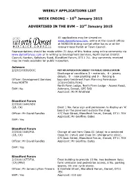 WEEKLY APPLICATIONS LIST WEEK ENDING – 16Th