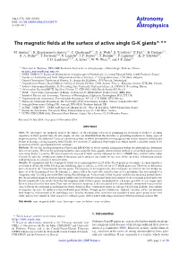 The Magnetic Fields at the Surface of Active Single G-K Giants