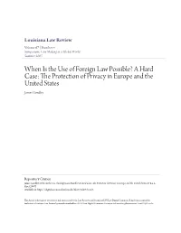 When Is the Use of Foreign Law Possible? a Hard Case: the Rp Otection of Privacy in Europe and the United States James Gordley