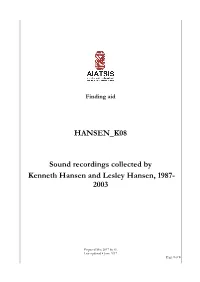 Guide to Sound Recordings Collected by Kenneth and Lesley Hansen