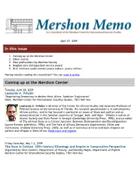 In This Issue Coming up at the Mershon Center