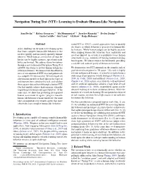 Navigation Turing Test (NTT): Learning to Evaluate Human-Like Navigation