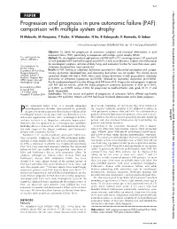 Progression and Prognosis in Pure Autonomic Failure (PAF