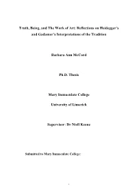 Truth, Being, and the Work of Art: Reflections on Heidegger's And
