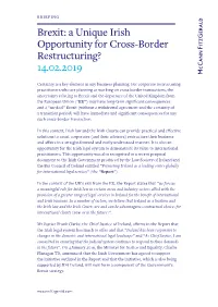 Brexit: a Unique Irish Opportunity for Cross-Border Restructuring? 14.02.2019