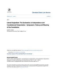 Liberal Originalism: the Declaration of Independence and Constitutional Interpretation - Symposium: History and Meaning of the Constitution